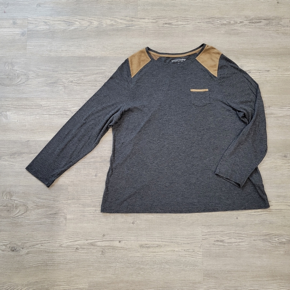 Soft Surrounding Gray Top with Brown Accents Size 1X
